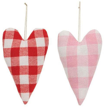 2 Set Buffalo Check Heart Pillow Ornaments - The Fox Decor